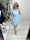 Bebe Mavisi Kruvaze Bağcıklı Kısa Kollu Double Taşlı Elbise stp 26k2779