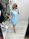 Bebe Mavisi Kruvaze Bağcıklı Kısa Kollu Double Taşlı Elbise stp 26k2779