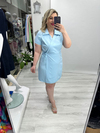 Bebe Mavisi Kruvaze Bağcıklı Kısa Kollu Double Taşlı Elbise stp 26k2779