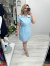 Bebe Mavisi Kruvaze Bağcıklı Kısa Kollu Double Taşlı Elbise stp 26k2779