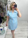 Bebe Mavisi Kruvaze Bağcıklı Kısa Kollu Double Taşlı Elbise stp 26k2779
