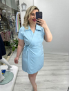 Bebe Mavisi Kruvaze Bağcıklı Kısa Kollu Double Taşlı Elbise stp 26k2779