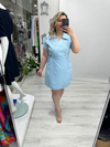 Bebe Mavisi Kruvaze Bağcıklı Kısa Kollu Double Taşlı Elbise stp 26k2779