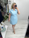 Bebe Mavisi Kruvaze Bağcıklı Kısa Kollu Double Taşlı Elbise stp 26k2779