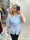 Bebe Mavisi Kruvaze Yaka Yandan BağlamalıTaşlı Yoryo Şifon Bluz stp 26y1666