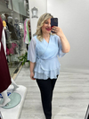 Bebe Mavisi Kruvaze Yaka Yandan BağlamalıTaşlı Yoryo Şifon Bluz stp 26y1666