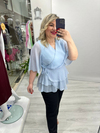 Bebe Mavisi Kruvaze Yaka Yandan BağlamalıTaşlı Yoryo Şifon Bluz stp 26y1666