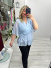 Bebe Mavisi Kruvaze Yaka Yandan BağlamalıTaşlı Yoryo Şifon Bluz stp 26y1666