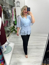 Bebe Mavisi Kruvaze Yaka Yandan BağlamalıTaşlı Yoryo Şifon Bluz stp 26y1666