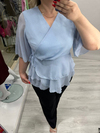 Bebe Mavisi Kruvaze Yaka Yandan BağlamalıTaşlı Yoryo Şifon Bluz stp 26y1666