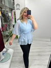 Bebe Mavisi Kruvaze Yaka Yandan BağlamalıTaşlı Yoryo Şifon Bluz stp 26y1666