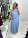 Bebe Mavisi Premium Piliseli 2 Katlı Kolsuz Uzun Şifon Elbise stp 26y2621