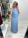 Bebe Mavisi Premium Piliseli 2 Katlı Kolsuz Uzun Şifon Elbise stp 26y2621