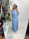 Bebe Mavisi Premium Piliseli 2 Katlı Kolsuz Uzun Şifon Elbise stp 26y2621