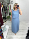 Bebe Mavisi Premium Piliseli 2 Katlı Kolsuz Uzun Şifon Elbise stp 26y2621