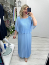 Bebe Mavisi Premium Piliseli 2 Katlı Yarım Kollu Şifon Elbise stp 26y2749