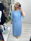 Bebe Mavisi Premium Piliseli 2 Katlı Yarım Kollu Şifon Elbise stp 26y2749