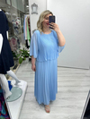 Bebe Mavisi Premium Piliseli 2 Katlı Yarım Kollu Şifon Elbise stp 26y2749