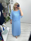 Bebe Mavisi Premium Piliseli 2 Katlı Yarım Kollu Şifon Elbise stp 26y2749