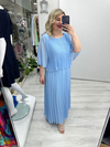 Bebe Mavisi Premium Piliseli 2 Katlı Yarım Kollu Şifon Elbise stp 26y2749