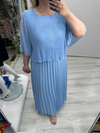 Bebe Mavisi Premium Piliseli 2 Katlı Yarım Kollu Şifon Elbise stp 26y2749