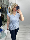 Bebe Mavisi Yandan Bağlamalı Kolsuz Premium Nibet Kumaş Kendinden Çizgili Saten Bluz stp 26y1358