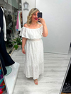 Beyaz Madonna Yaka Fisto Brode Elbise stp 26y2810