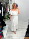Beyaz Madonna Yaka Fisto Brode Elbise stp 26y2810