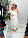 Beyaz Madonna Yaka Fisto Brode Elbise stp 26y2810