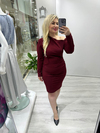 Bordo Çapraz Omuz Krep Elbise