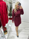 Bordo Gömlek Modelli Yandan Bağlamalı Elbise 