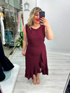 Bordo Kolsuz Etek Volanlı Krep Elbise stp 26y2800