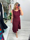 Bordo Kolsuz Etek Volanlı Krep Elbise stp 26y2800