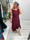 Bordo Kolsuz Etek Volanlı Krep Elbise stp 26y2800