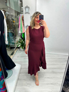 Bordo Kolsuz Etek Volanlı Krep Elbise stp 26y2800