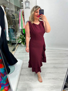 Bordo Kolsuz Etek Volanlı Krep Elbise stp 26y2800