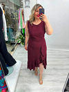 Bordo Kolsuz Etek Volanlı Krep Elbise stp 26y2800