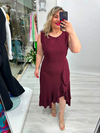 Bordo Kolsuz Etek Volanlı Krep Elbise stp 26y2800