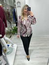 Bordo Krem Asimetrik Çizgili Saten Gömlek stp 25y1286