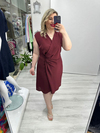 Bordo Kruvaze Kapama Saten Kendinden Çizgili Nisbet Elbise stp 26y2786