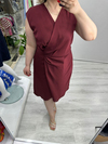 Bordo Kruvaze Kapama Saten Kendinden Çizgili Nisbet Elbise stp 26y2786