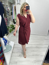Bordo Kruvaze Kapama Saten Kendinden Çizgili Nisbet Elbise stp 26y2786