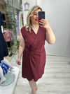 Bordo Kruvaze Kapama Saten Kendinden Çizgili Nisbet Elbise stp 26y2786