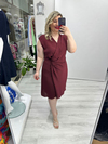 Bordo Kruvaze Kapama Saten Kendinden Çizgili Nisbet Elbise stp 26y2786