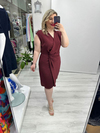 Bordo Kruvaze Kapama Saten Kendinden Çizgili Nisbet Elbise stp 26y2786