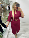 Bordo Ön Yırtmaçlı Kemerli Elbise 5995