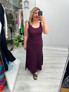 Bordo Oysh Büyük Beden Likralı Modal Kumaş Kalın Askılı İki Yan Yırtmaçlı Kadın Elbise zs 5081