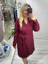 Bordo Piliseli Double Ceket Elbise stp 25k2417 