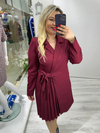 Bordo Piliseli Double Ceket Elbise stp 25k2417 