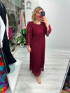 Bordo Premium Piliseli 2 Katlı Fakir Kollu Kordoneli Dantel Elbise frv 78195